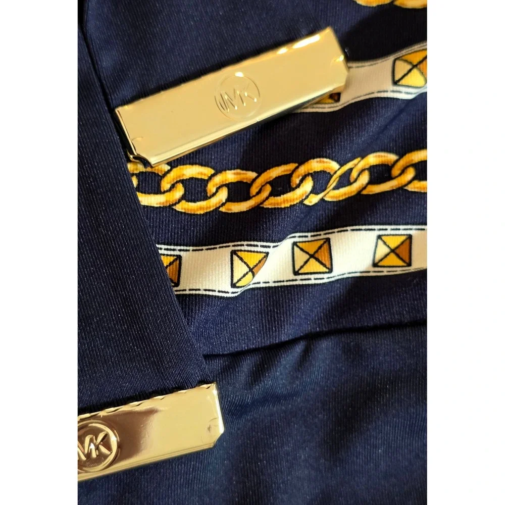 Michael Kors One Piece Swimsuit Women 8 Navy Blue‎ Halter Chain Print